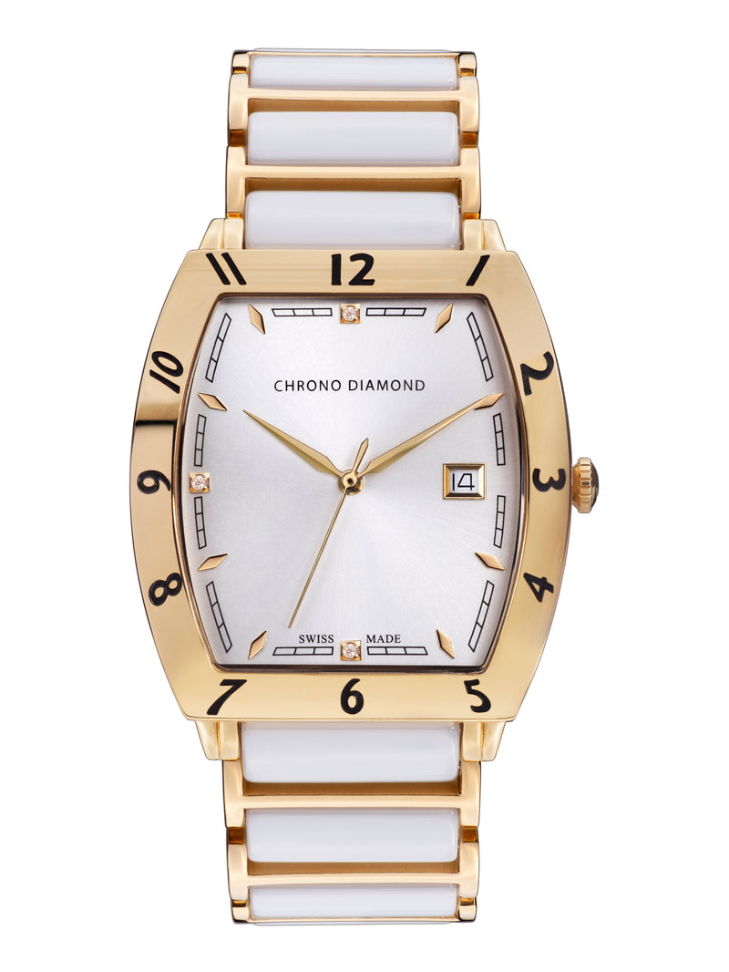 Automatik Uhren — Leandro — Chrono Diamond — Gold IP Keramik Weiss