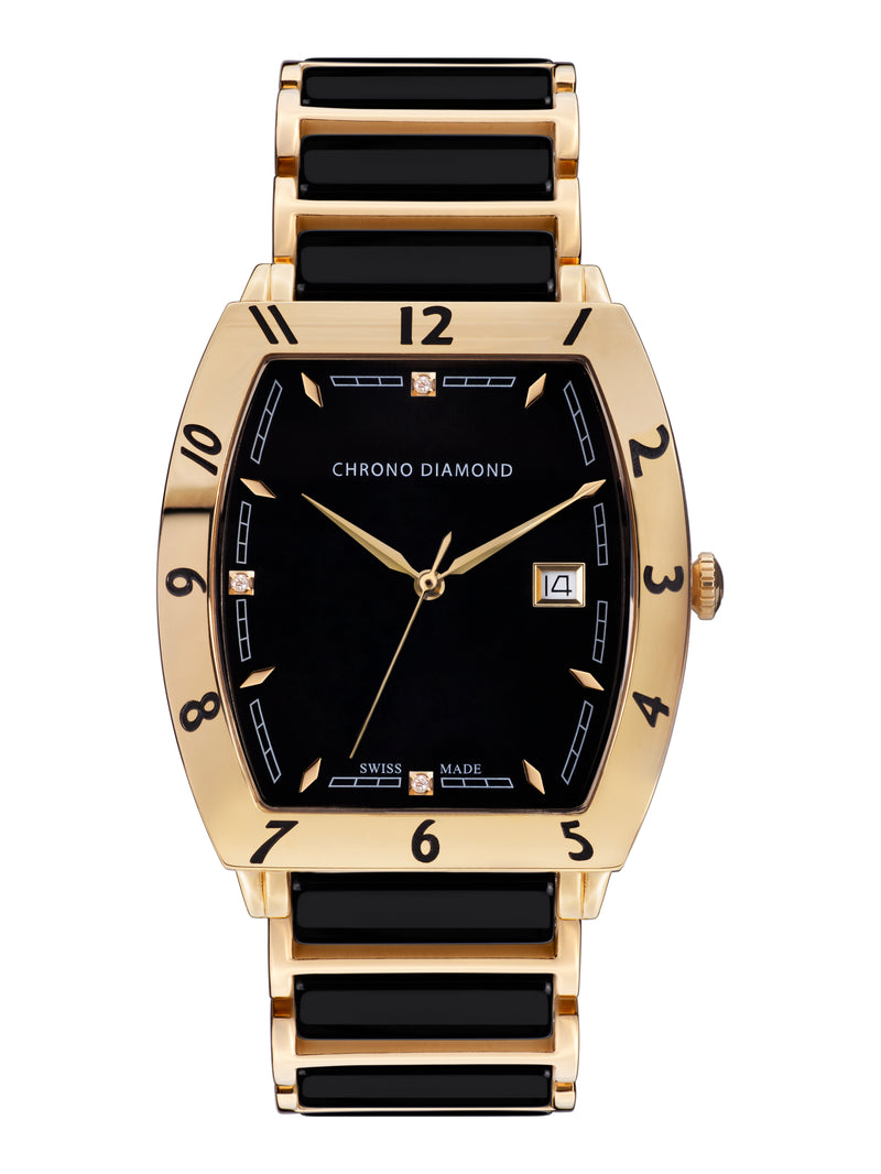 Automatik Uhren — Leandro — Chrono Diamond — Gold IP Keramik Schwarz