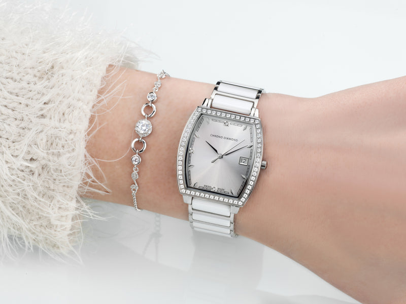Automatik Uhren — Leandra — Chrono Diamond — Stahl Keramik Weiss