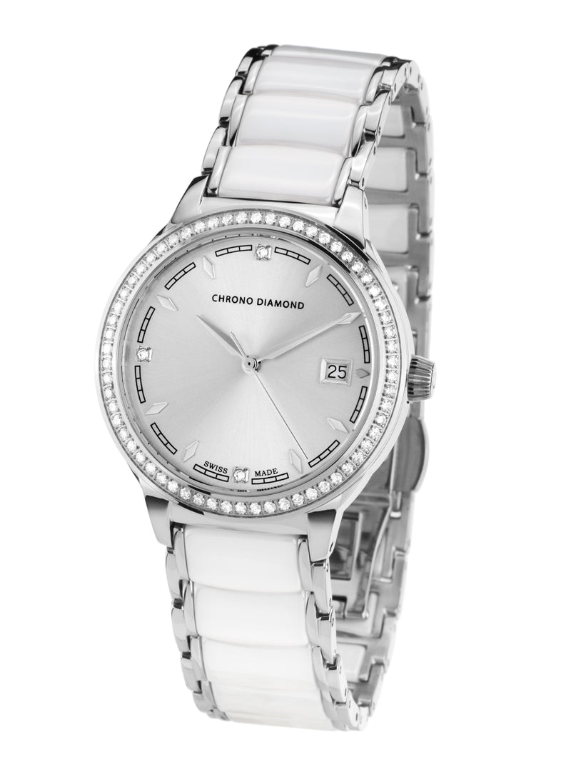 Automatik Uhren — Thyrsa — Chrono Diamond — Stahl Keramik Weiß
