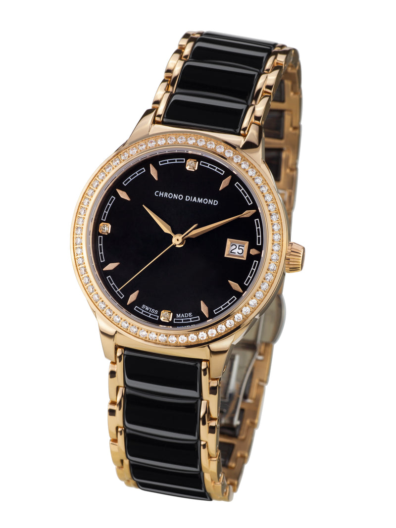 Automatik Uhren — Thyrsa — Chrono Diamond — Gold IP Keramik Schwarz