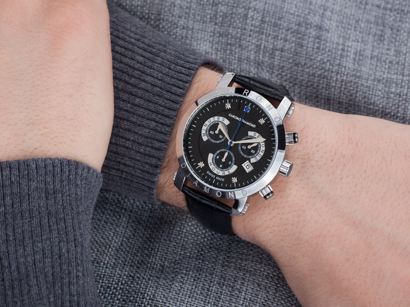 Automatik Uhren — Nestor — Chrono Diamond — Stahl Schwarz Leder