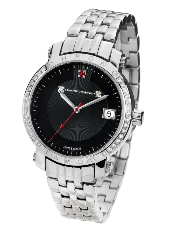 Automatik Uhren — Nesta — Chrono Diamond — Stahl Schwarz Red Stone