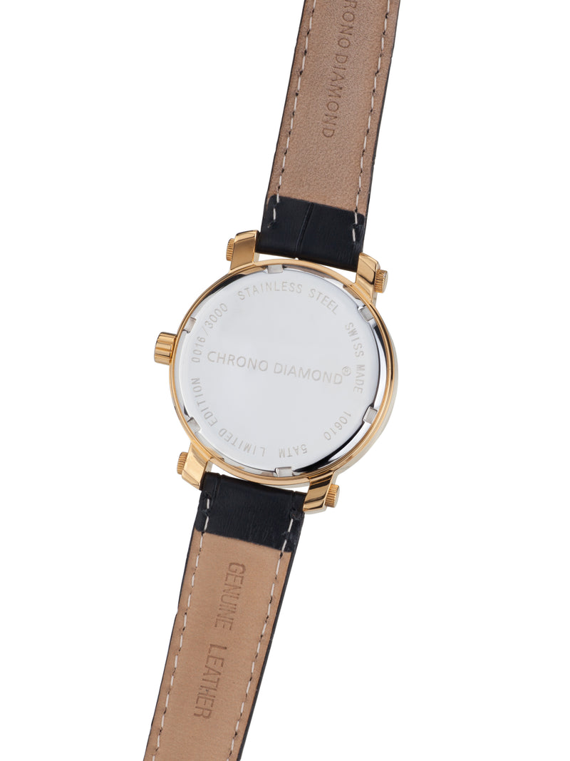 Automatik Uhren — Nesta — Chrono Diamond — Gold IP Schwarz Leder