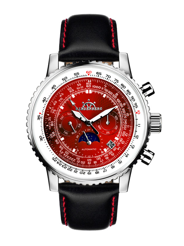bracelet Uhren — Lederband Air Fighter — Band — schwarz rote Ziernaht silber