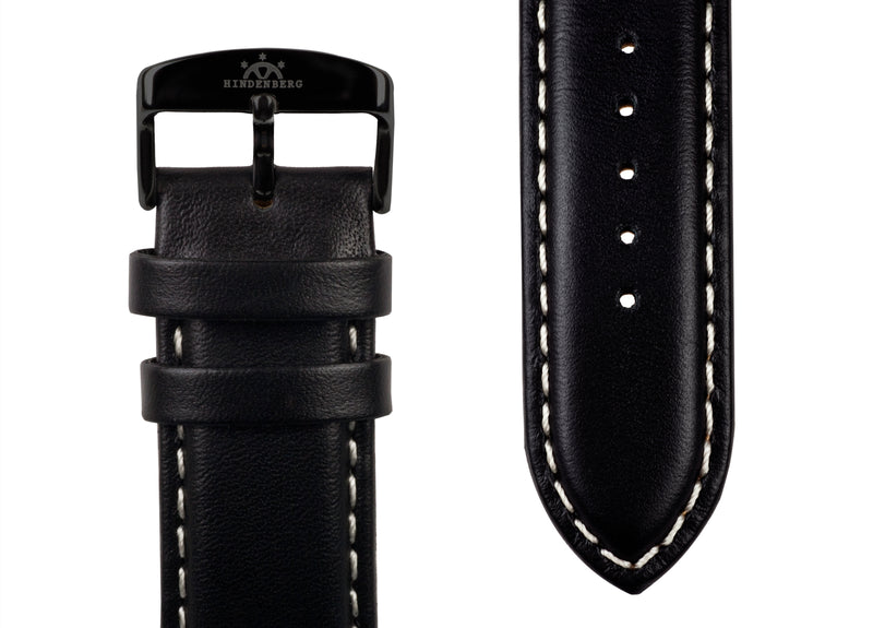 bracelet Uhren — Lederband Air Fighter — Band — schwarz weisse Ziernaht schwarz