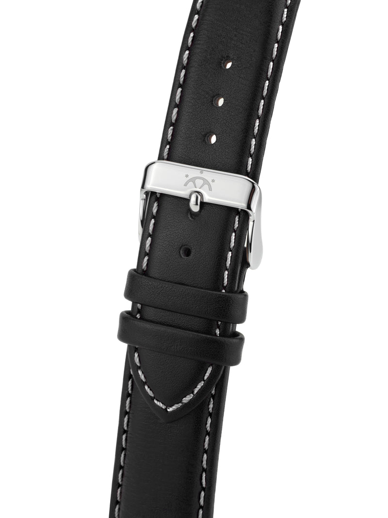 bracelet Uhren — Lederband Air Fighter — Band — schwarz weisse Ziernaht silber