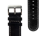 bracelet Uhren — Lederband Vintage Aviator — Band — schwarz weisse Ziernaht silber