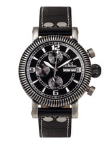 bracelet Uhren — Lederband Vintage Aviator — Band — schwarz weisse Ziernaht silber
