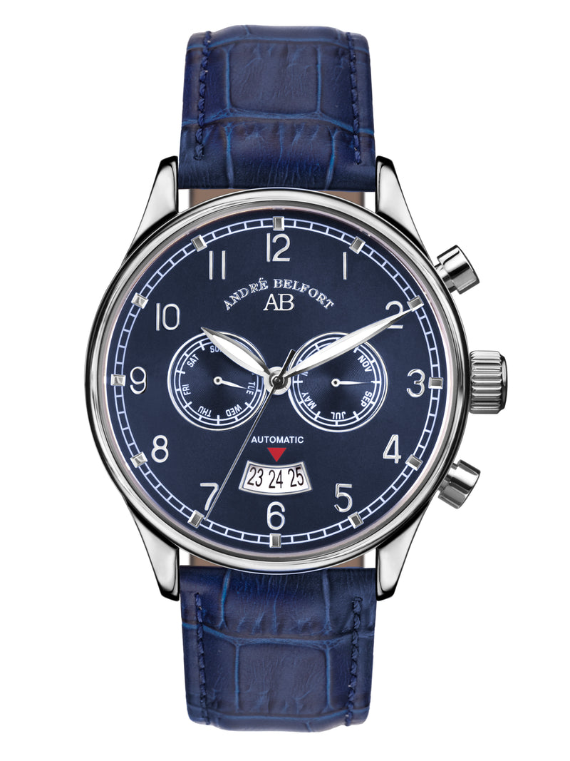 bracelet Uhren — Lederband Calendrier — Band — blau Stahl II
