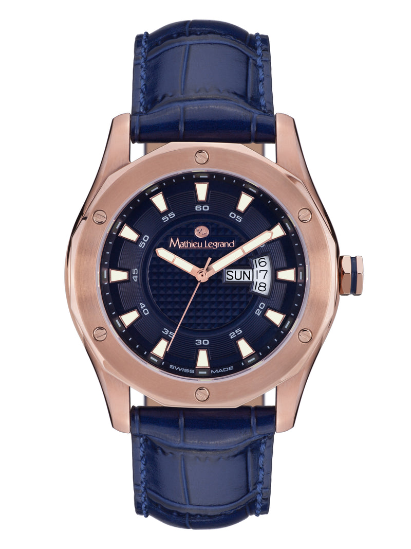 bracelet Uhren — Lederband Dodécagone — Band — blau roségold