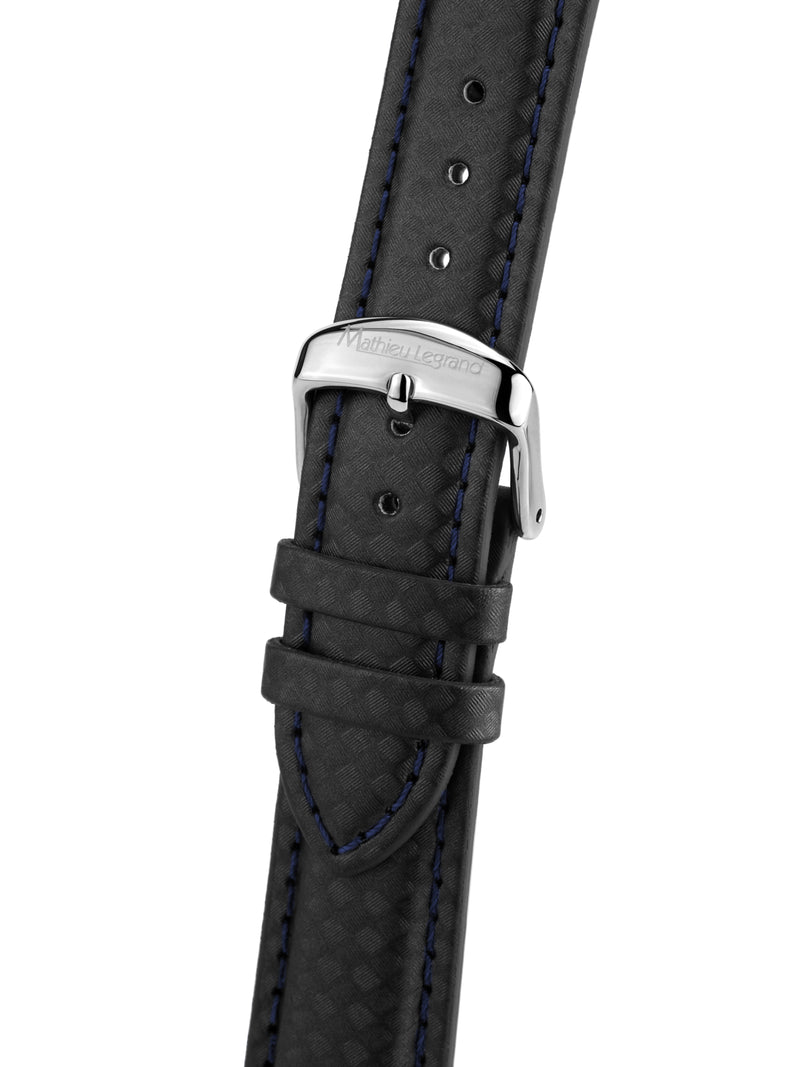 bracelet Uhren — Lederband Tournante — Band — schwarz blaue Ziernaht silber