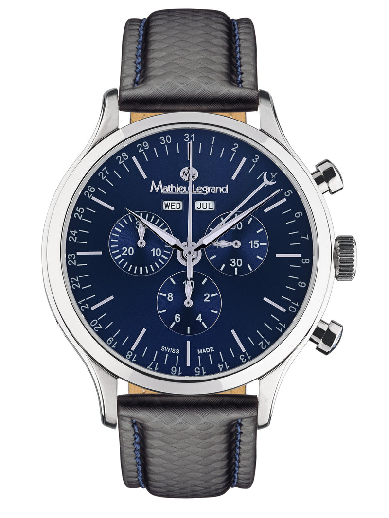 bracelet Uhren — Lederband Tournante — Band — schwarz blaue Ziernaht silber