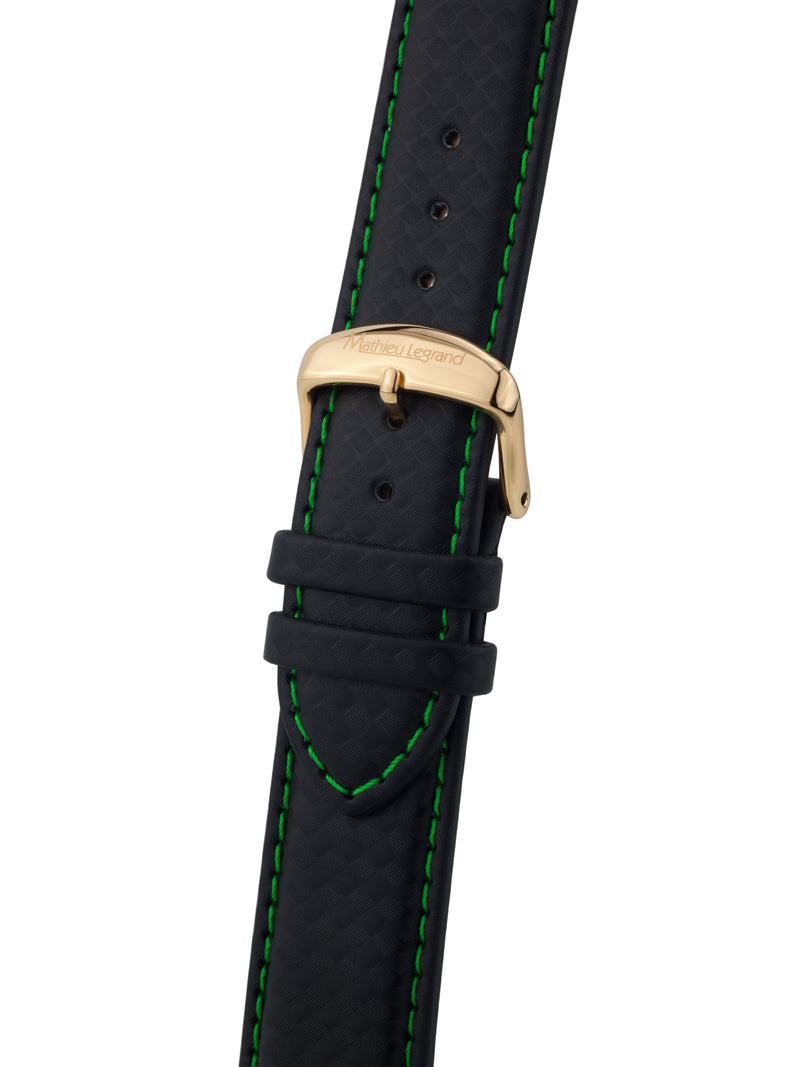 bracelet Uhren — Lederband Grande Vitesse — Band — schwarz grüne Ziernaht gold