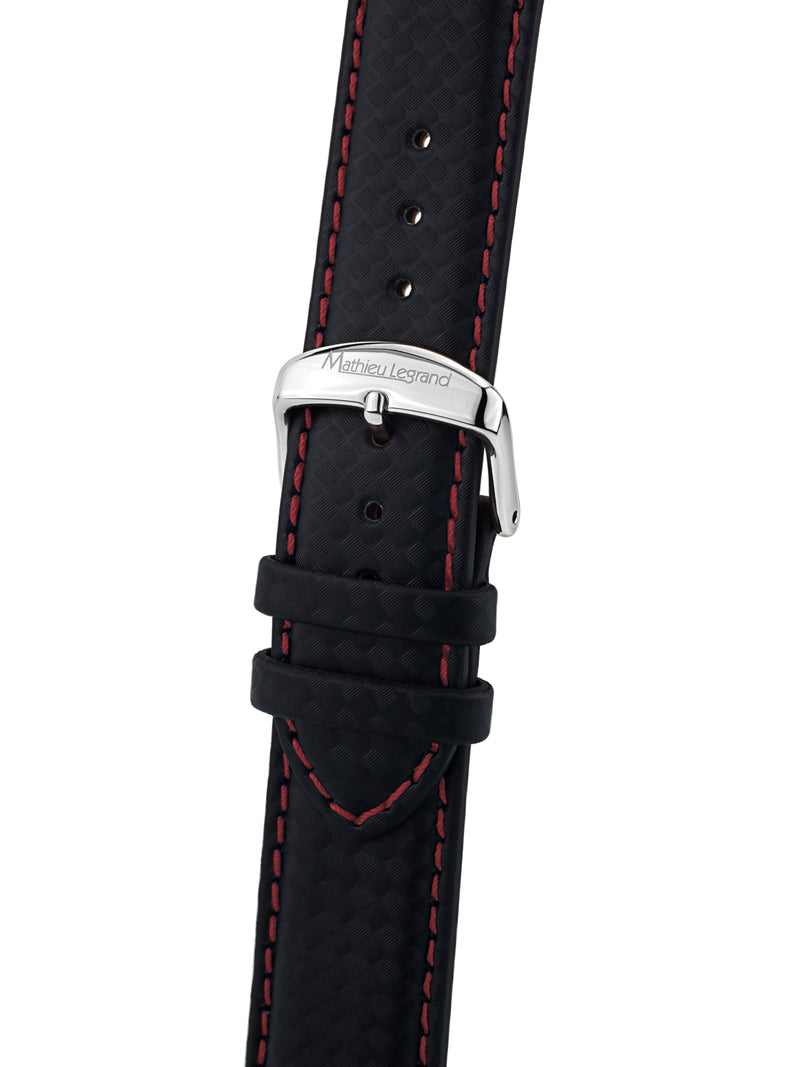 bracelet Uhren — Lederband Grande Vitesse — Band — schwarz rote Ziernaht silber