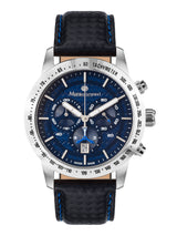 bracelet Uhren — Lederband Grande Vitesse — Band — schwarz blaue Ziernaht silber