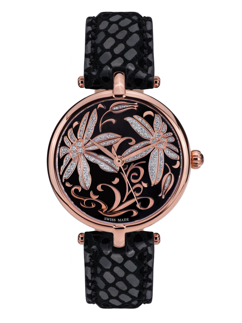 bracelet Uhren — Lederband Fleurs Volantes — Band — schwarz roségold