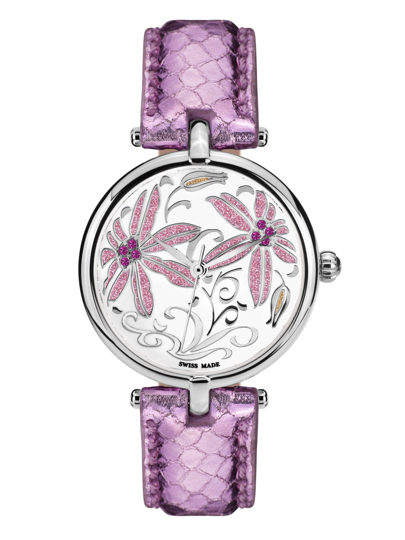 bracelet Uhren — Lederband Fleurs Volantes — Band — pink silber