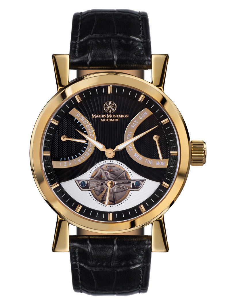 bracelet Uhren — Lederband Retrograde — Band — schwarz gold