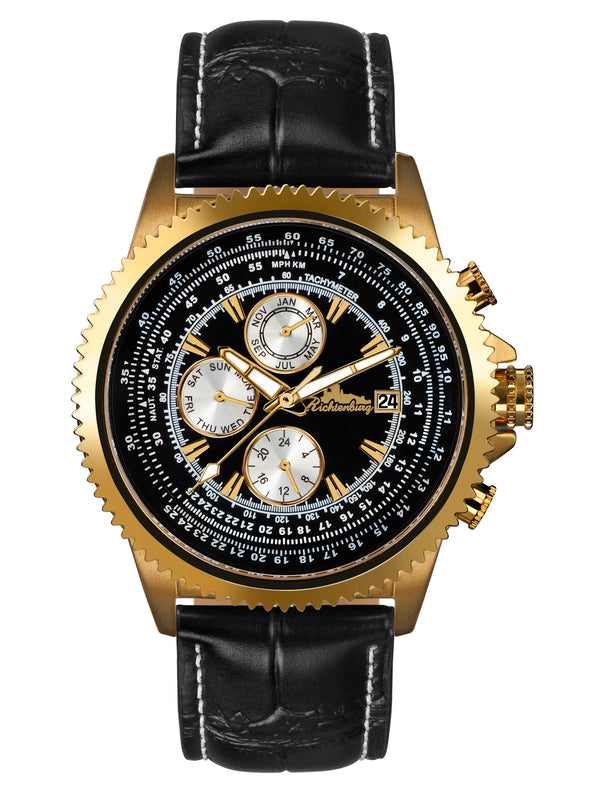 bracelet Uhren — Lederband Panama — Band — schwarz gold