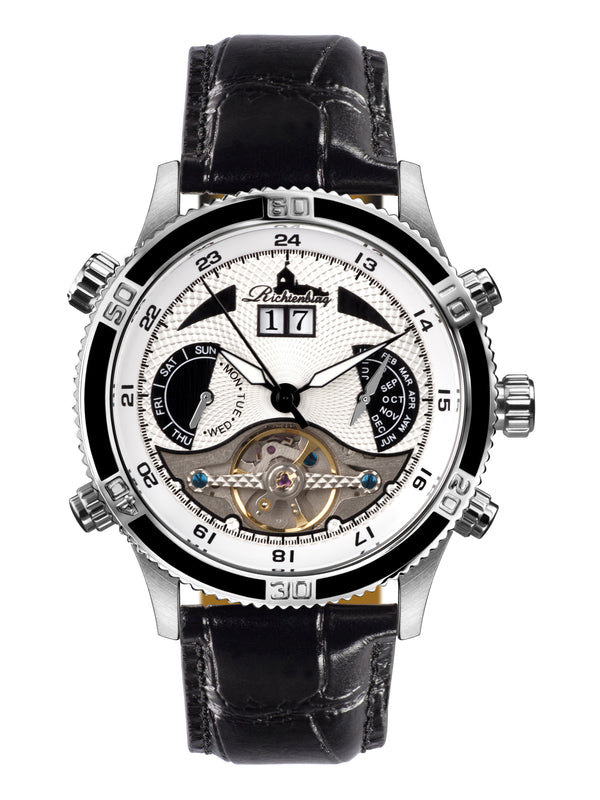 bracelet Uhren — Lederband Kaiman — Band — schwarz silber