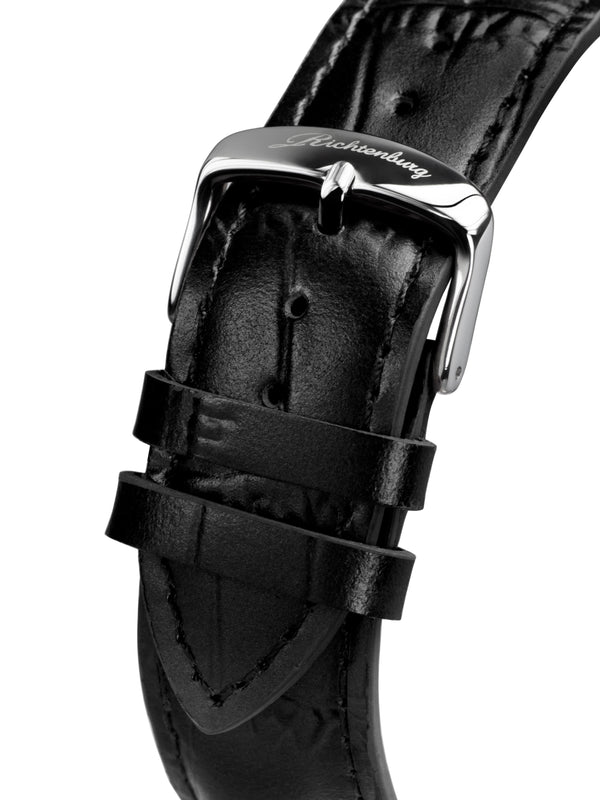 bracelet Uhren — Lederband Lugano — Band — schwarz silber