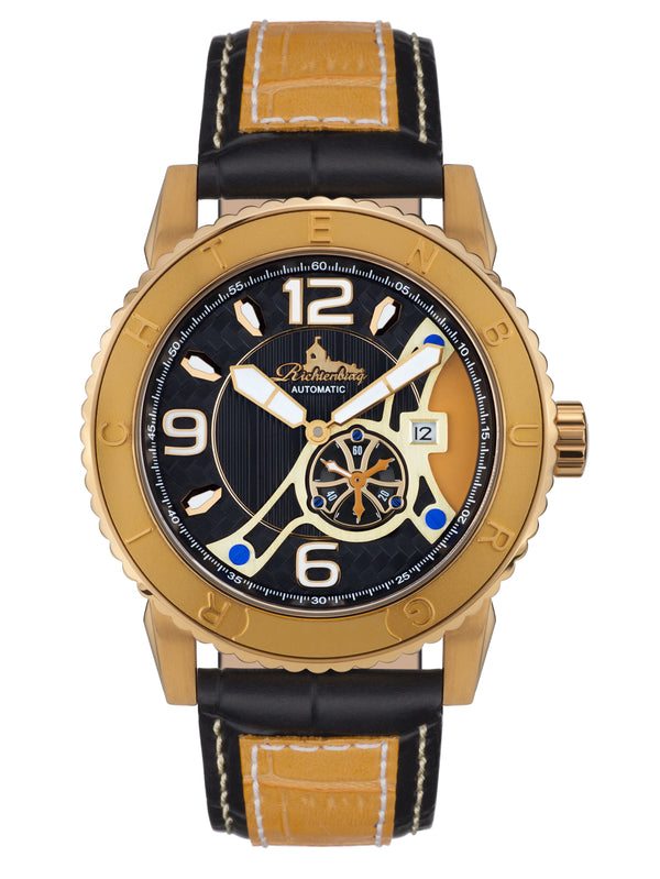 bracelet Uhren — Lederband Jakarta — Band — schwarz ockerbraun gold