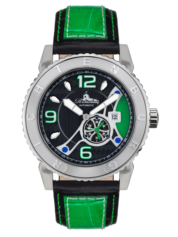bracelet Uhren — Lederband Jakarta — Band — schwarz grün silber